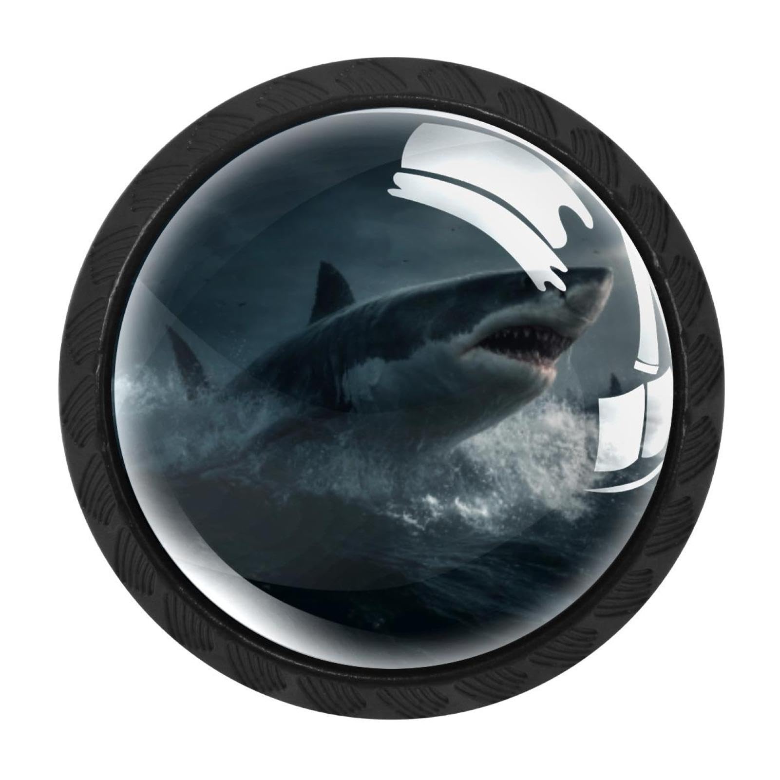 CHENZZZZ 4 Pack Drawer Knobs, Black Handle Dresser Drawer Pulls, Round Decoration Cabinet Hardware Pulls with Screws for Kitchen Cupboard Wardrobe, Sharks Sea Ocean