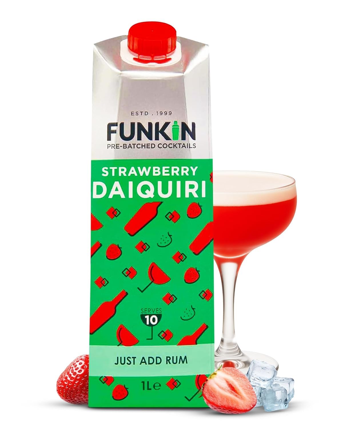Funkin Strawberry Daiquiri Cocktail Mixer 1L | Premium Real Fruit Mixer for Cocktails, Smoothies, and Non-Alcoholic Drinks | Small Batch, No Corn Syrup, No Preservatives | Vegan, Non-GMO, Gluten-Free