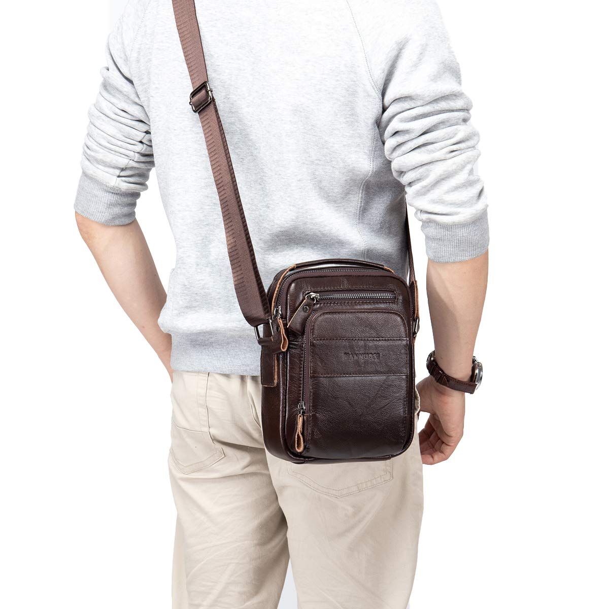 Shoppers y bolsos de hombro piel autentica Bolsos para hombre vintage Business Bolsos de mano casual Bolsos cruzados multifuncional Bolsos marrón