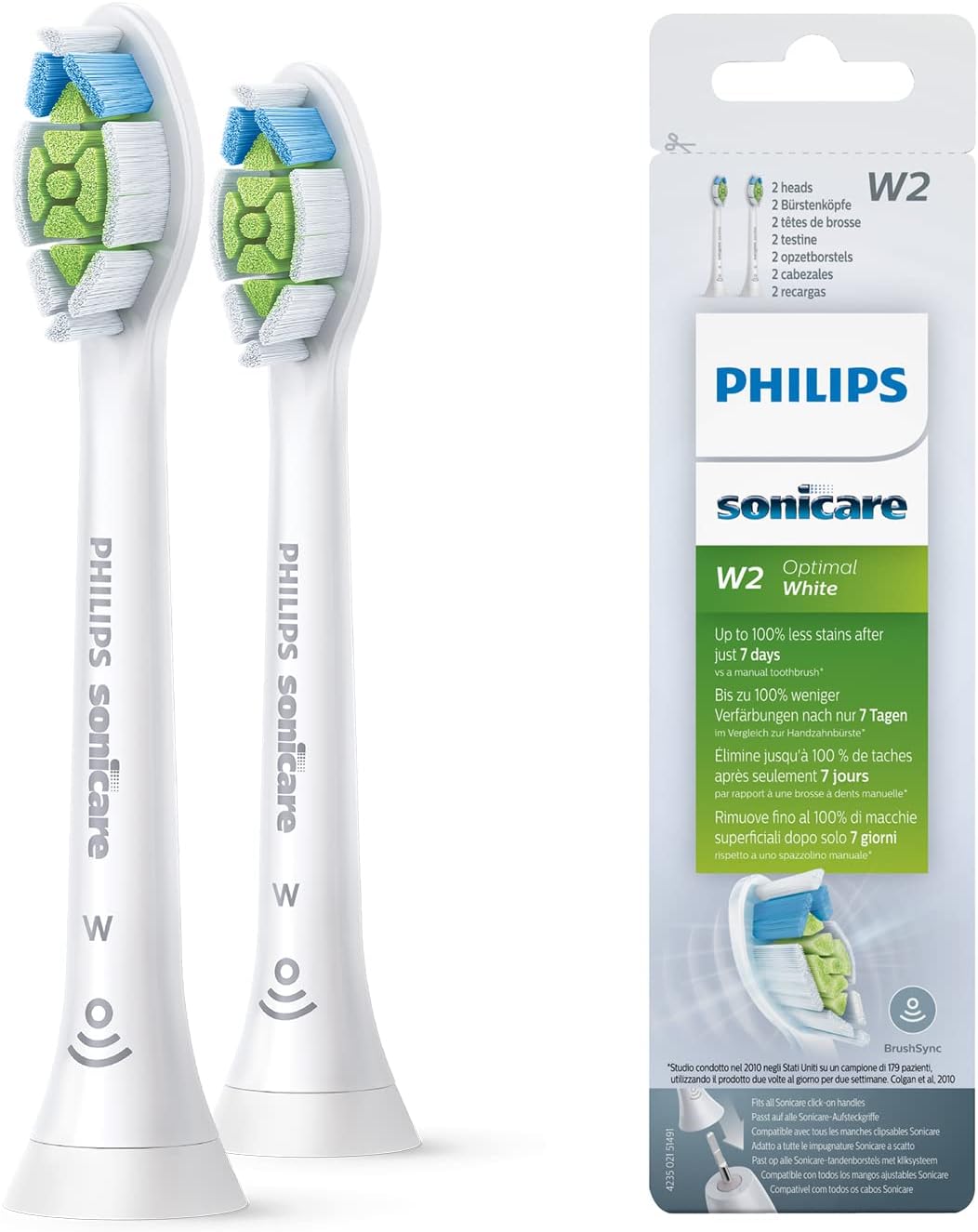 Original W2 Optimal White Standard Sonic Toothbrush Heads - 2 Pack in White (Model HX6062/10)
