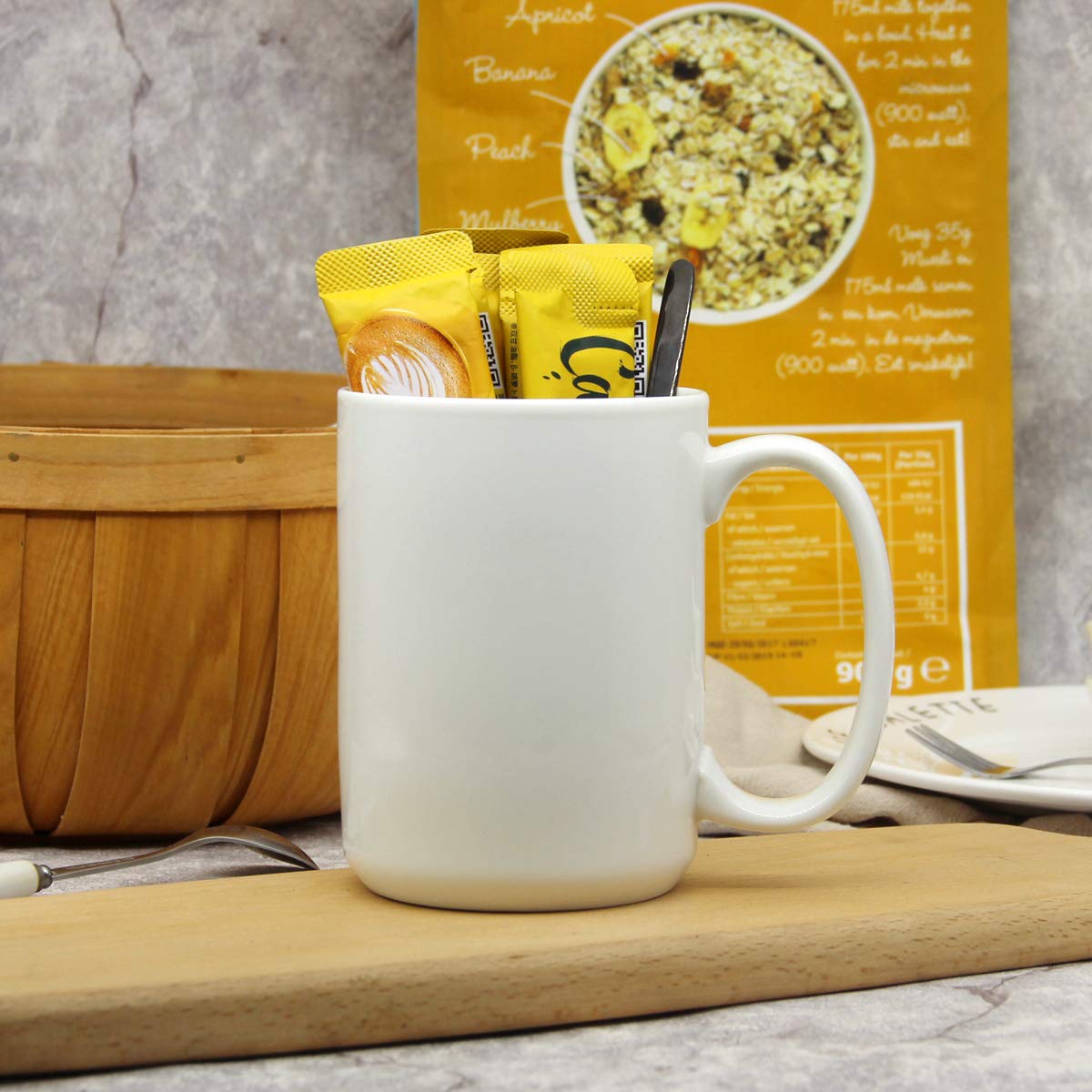 16 OZ Sublimation Porcelain Coffee Mugs, Smilatte Classic Blank Ceramic Cup with Large Handle for Tea Latte Cappuccino, Set of 4, White