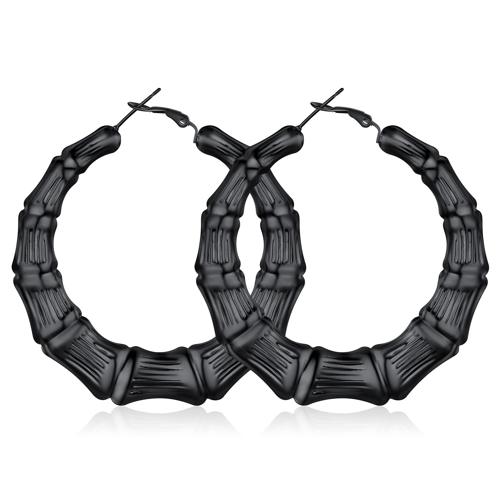 FOCALOOK Orecchini Cerchio Grandi Tubolari Bombati 40/60/ 80 mm Acciaio/Nero/Oro Placcato, con Confezione Regalo