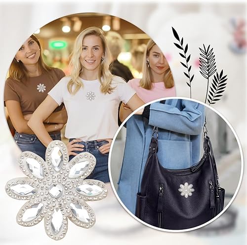 Miniatura 6 de FINGERINSPIRE 8 piezas de apliques Hotfix de diamantes de imitación de flores de 2.2 x 2 pulgadas de diámetro, parches de cristal para planchar,