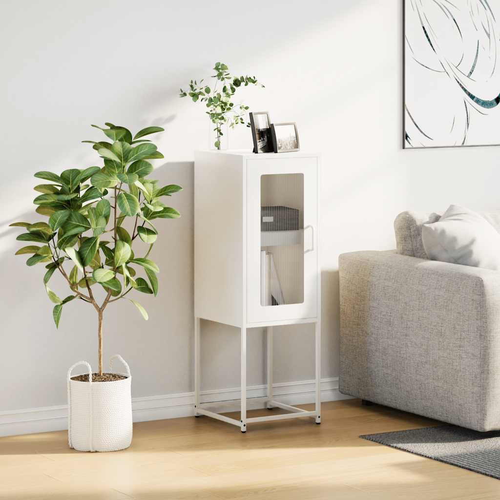 Buffet blanc 36 x 39 x 107 cm, en acier laminé à froid, armoire de rangement durable pour chambre à coucher, salon, bureau