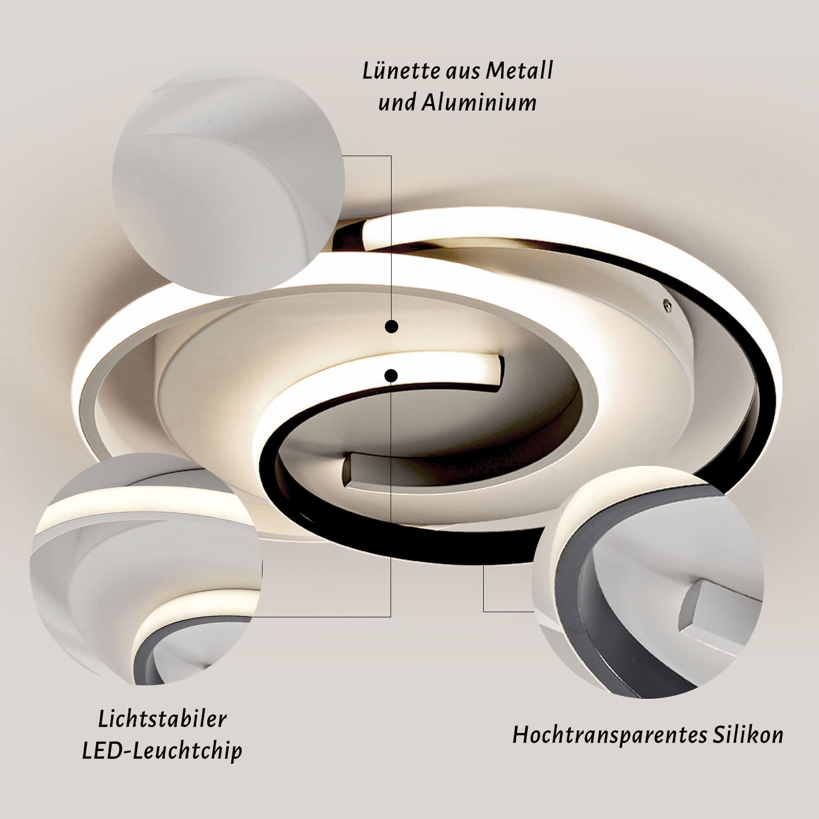 BAYHT LED Deckenlampe,Moderne Deckenleuchte Dimmbar mit Fernbedienung Wohnzimmer, Schwarz-Weiß Schlafzimmerlampe, Rund, Wohnzimmerlampe mit Memory Funktion, für Wohnzimmer,Schlafzimmer, Büro