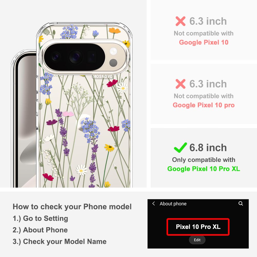 MOSNOVO Case for Google Pixel 10 & Pixel 10 Pro, [Buffertech 6.6ft Military-Grade Drop Protection] [Anti Peel Off Tech] Clear TPU Bumper Phone Case Cover Design - Cute Cherry — view 306
