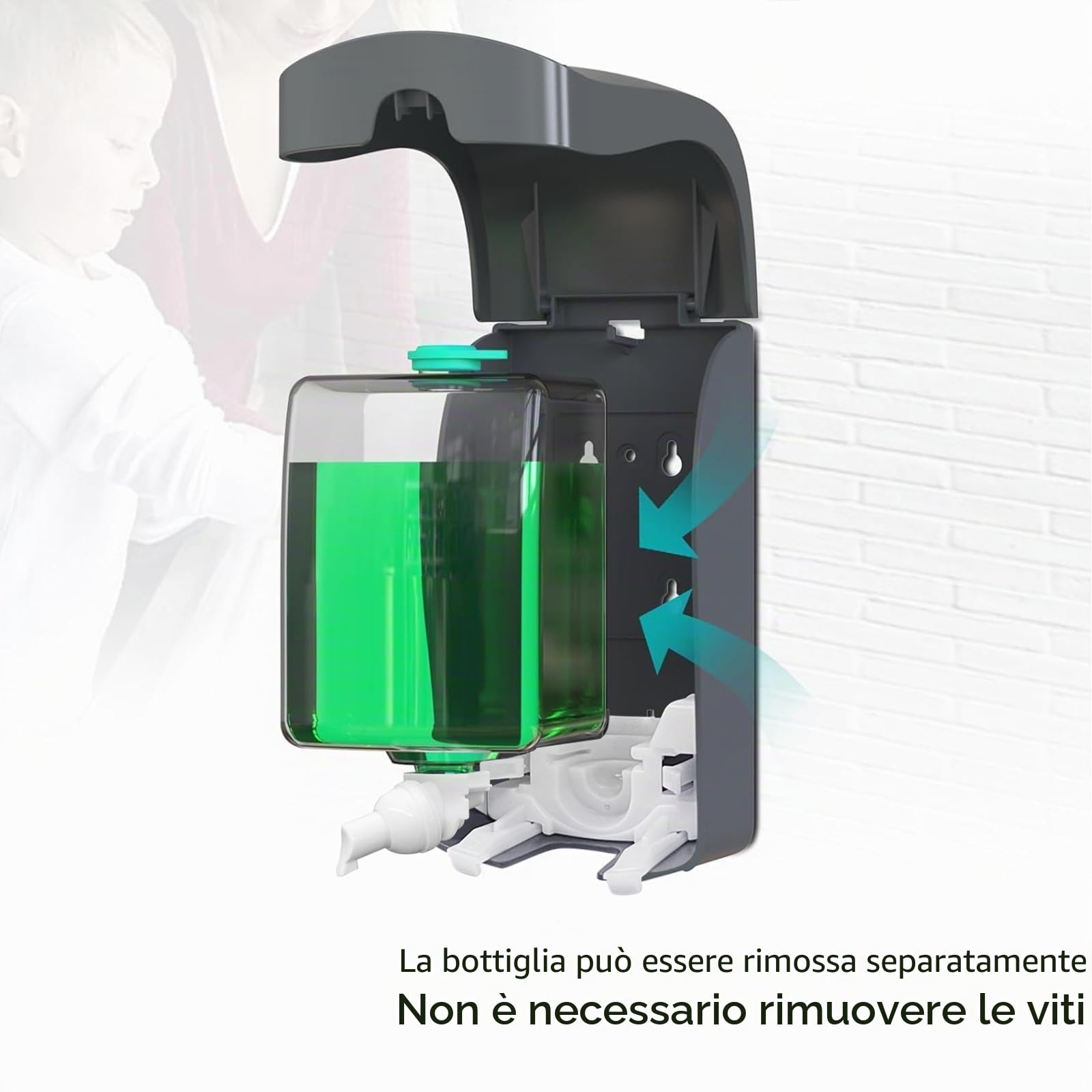 1000ML dispenser sapone schiuma a muro manuale, dispenser sapone bagno cucina, CHUANGDIAN (Grigio Scuro）