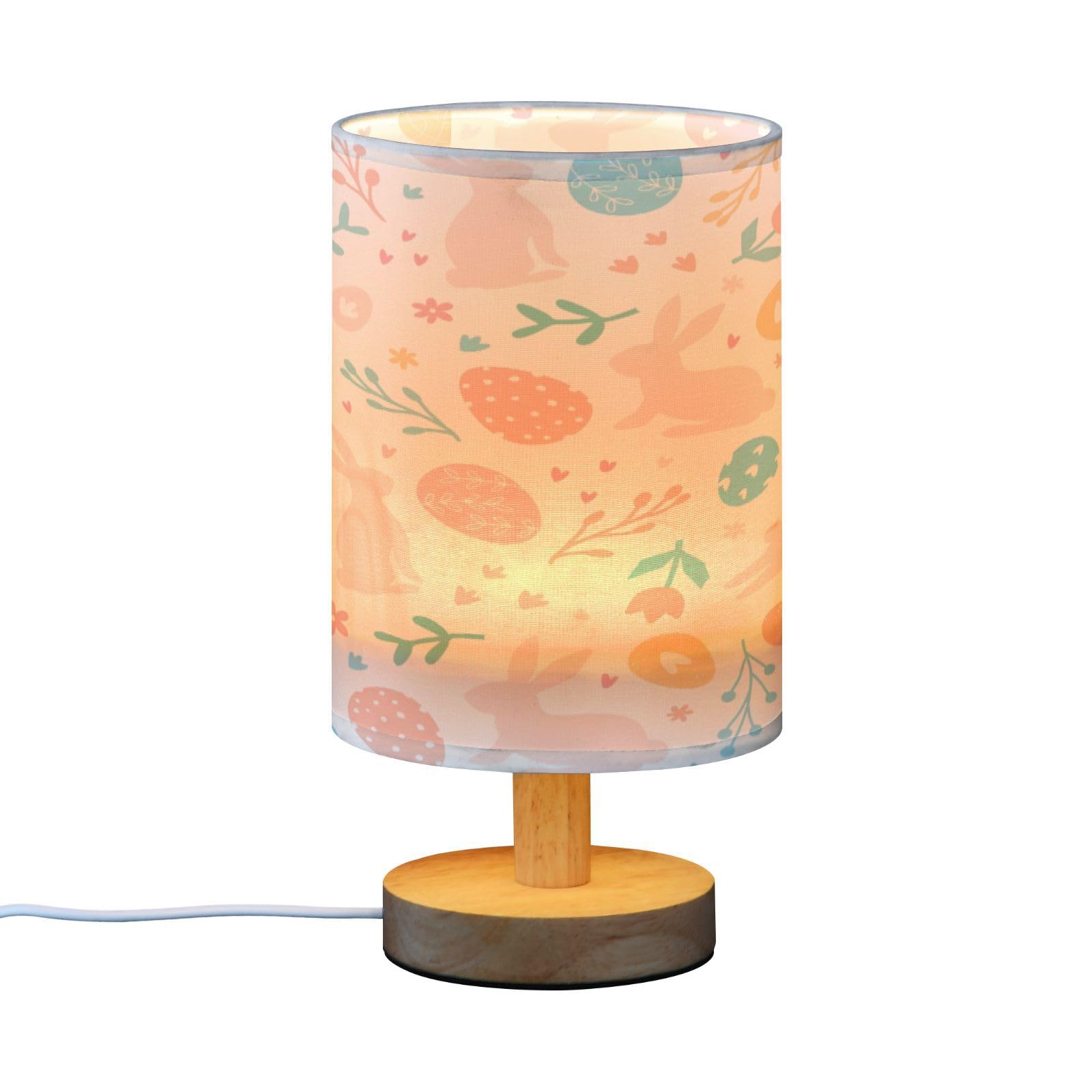 SDMKA Easter Bunnie Eggs Bedside Table Lamp for Bedroom, Minimalist Nightstand Lamp with Round Fabric Shade for Living Room, Office, No Bulb Required