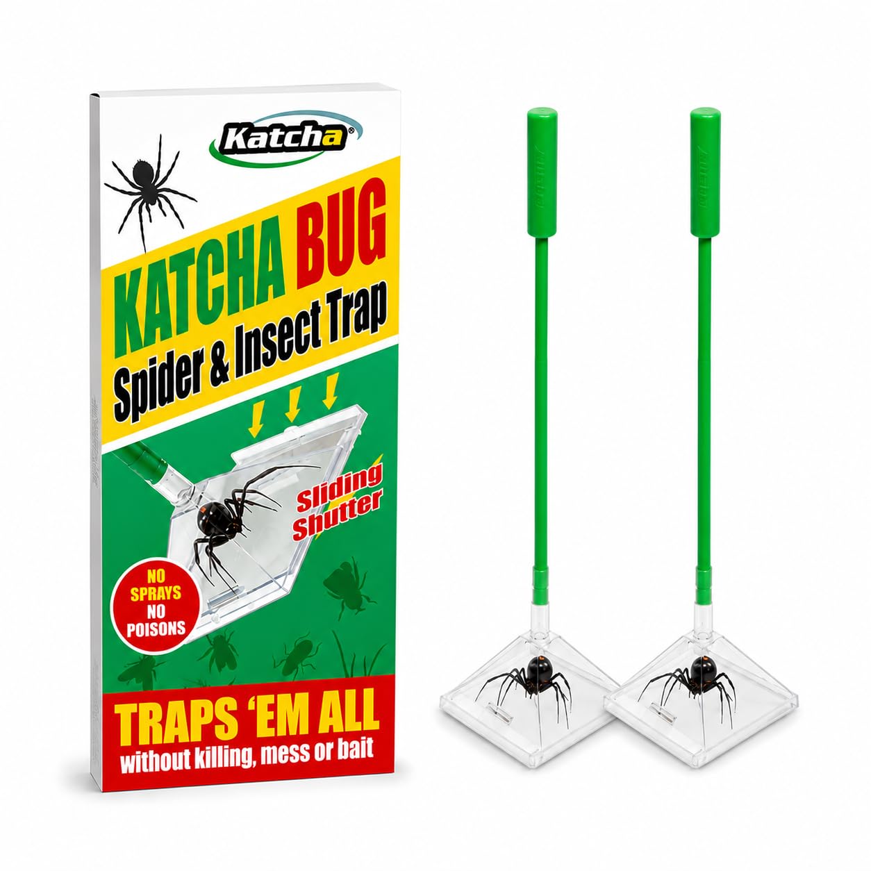 Katcha Spider & Bug Trap - Katcha Bug Spider Catcher, Crawling Insect Spider Beetle Cockroach Wasp Bee Fly Traps them all (1 Piece Handle, 1 Pack)