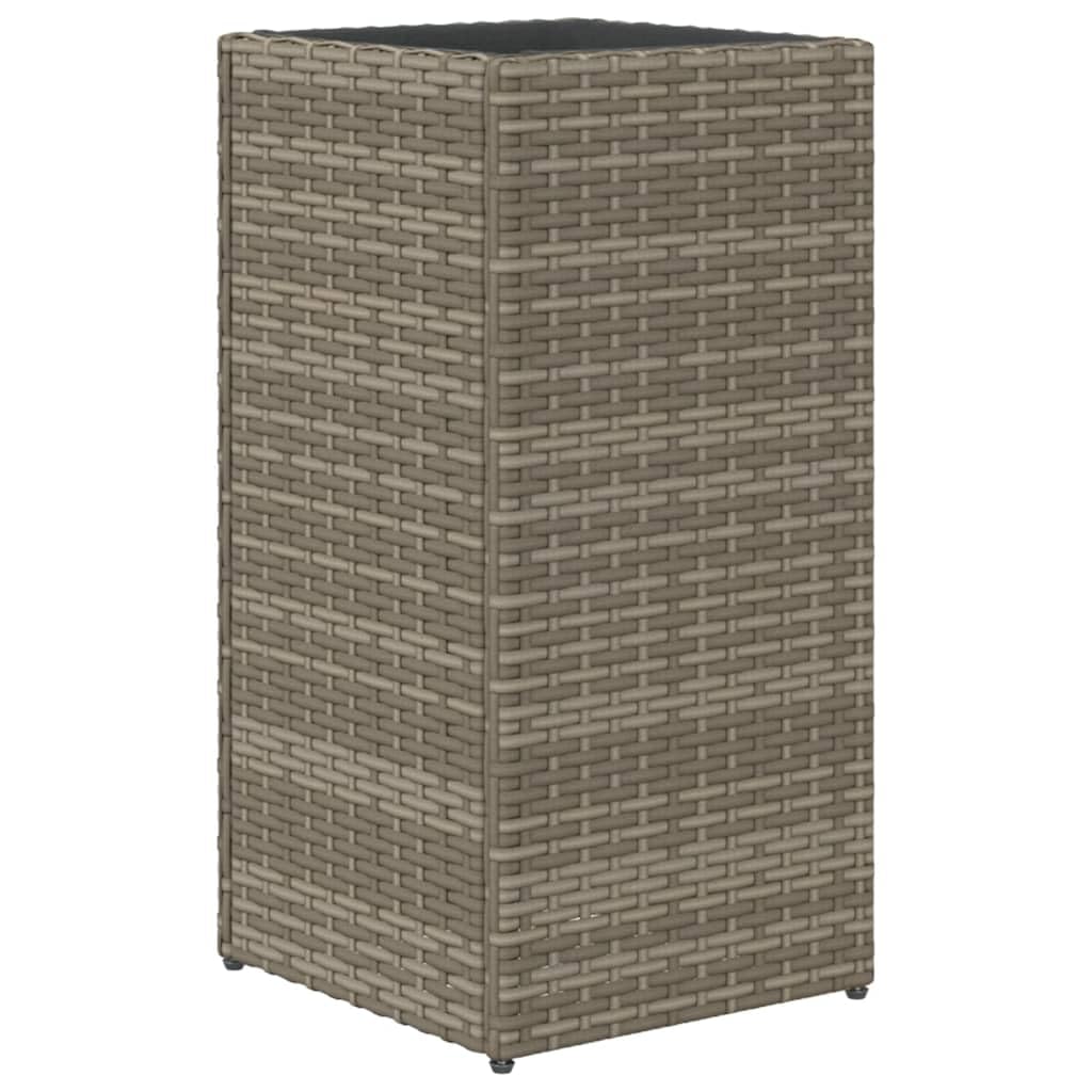 Donica ogrodowa szara 30x30x60 cm rattan PE z wkładem włókninowym odporna na warunki atmosferyczne do roślin balkon taras dekoracja