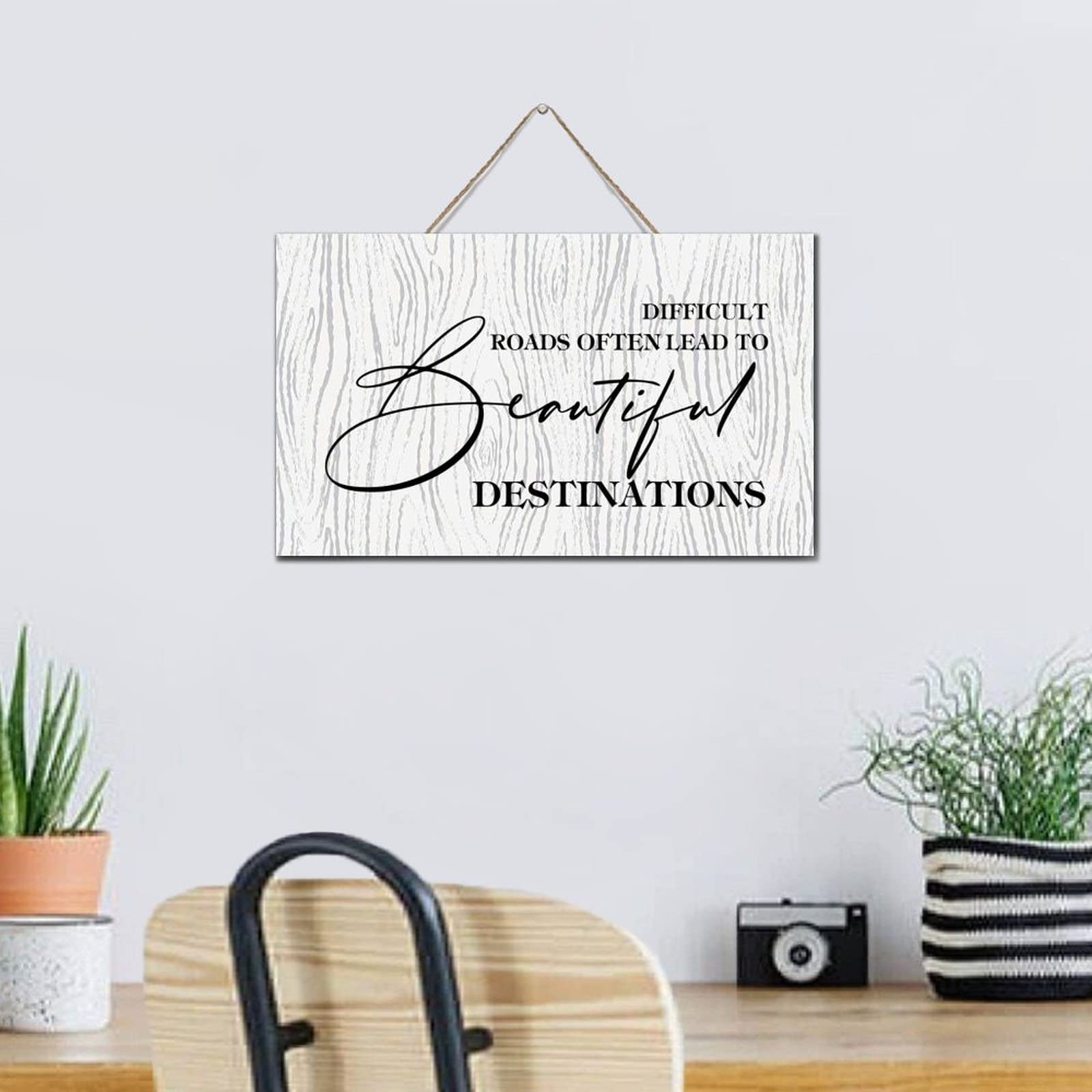 Targhetta Metallo Ispirazionale 'Difficile Strade Spesso Lead To Beautiful Destinations' - Cartello Decorativo 20x15 Cm Con Finitura Lucida E Filo Per Appendere