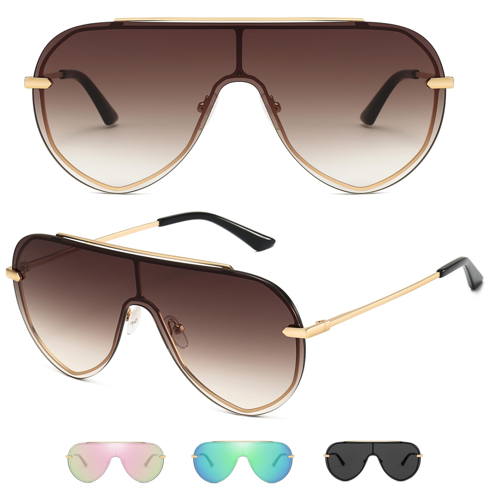 GMKATEYE Oversized Y2k Shield Sungalsses for Women & Men, UV400 Protection Rimless Aviator Shades with Gift Box & Travel Case