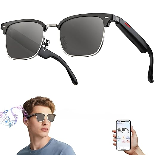 Ai Smart Sunglasses, Translation Glasses with UV400/ Bluetooth Speaker/110+Languages/Voice Control/AI Chat & Hands-Free Calling,Smart Glasses for Men/Women, Travel&Work(Black)