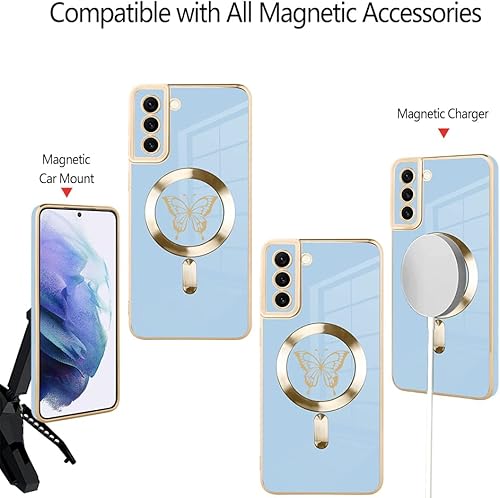 Miniatura 10 de Fiyart Funda magnética para Samsung S21 Ultra compatible con carga inalámbrica, bonita funda de teléfono de mariposa con protección de lente de