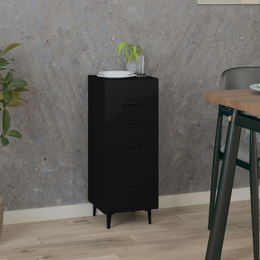 Aparador negro 34,5 x 34 x 90 cm madera y hierro moderno con 3 cajones para salón, dormitorio o pasillo