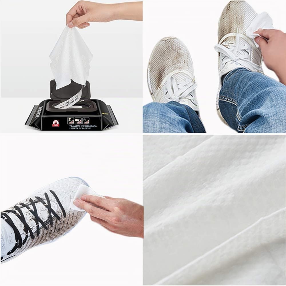 Toallitas de limpieza naturales para zapatillas de deporte y zapatillas blancas, para correr, golf y tenis, para frotar la suciedad barro manchas de sal y manchas de hierba (60 toallitas Black)