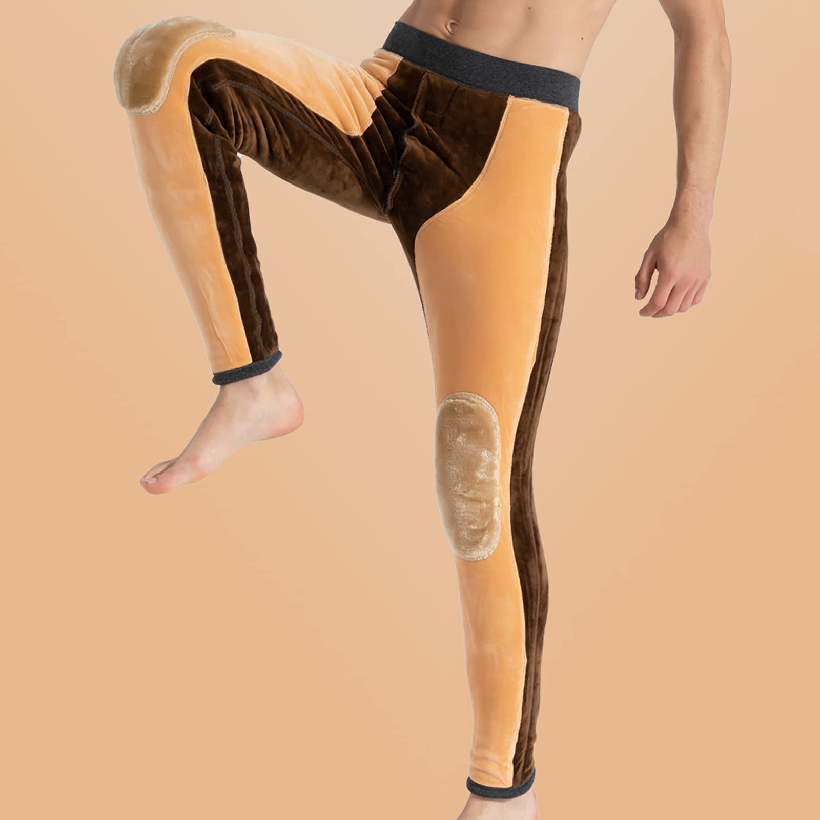 Pantaloni Termici da Uomo Invernali Foderati Termico Leggings Pantaloni Inverno(Size:3XL,Color:Giallo)