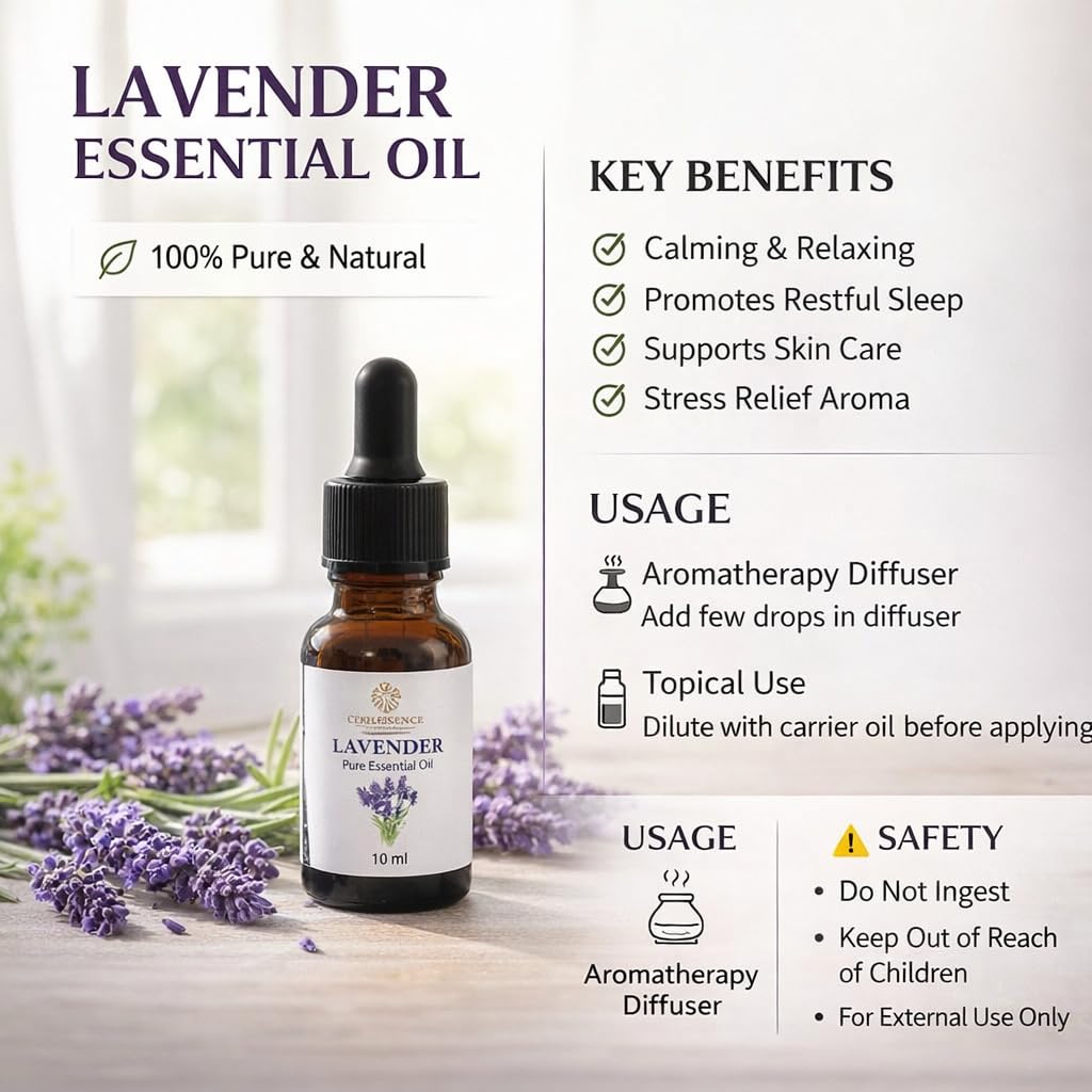 COREESSENCE Essential Oil Combo Set, Rosemary, Lemon, Tea Tree, Ylang Ylang and Lavender, 10ml Each, Pack of 5, for Hair, Skin, Relaxation and Diffuser 1