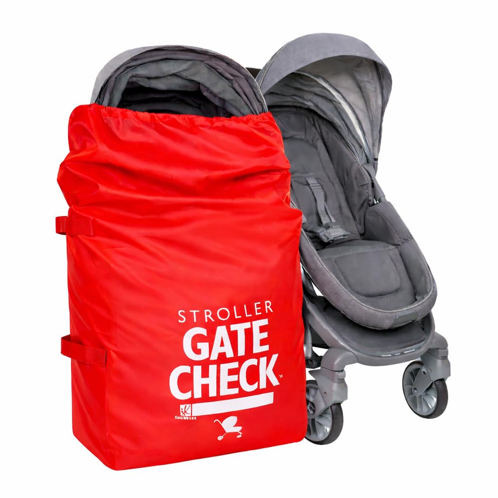 J.L. Childress Gate Check Bag for Single & Some Double Strollers - Travel Bag for Airplane, Fits Most Standard Baby Strollers, Airport Accessories for Gate Check, Flying Essentials - Red