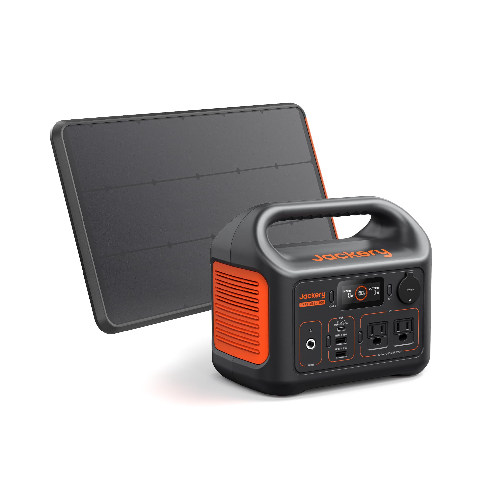 Jackery Solar Generator 300 and SolarSaga 100W Prime,292Wh,300W AC | Backup LiFePO4 Battery, Pure Sine Wave AC Outlet, for RV, Outdoors, Camping, Travel, Blackout