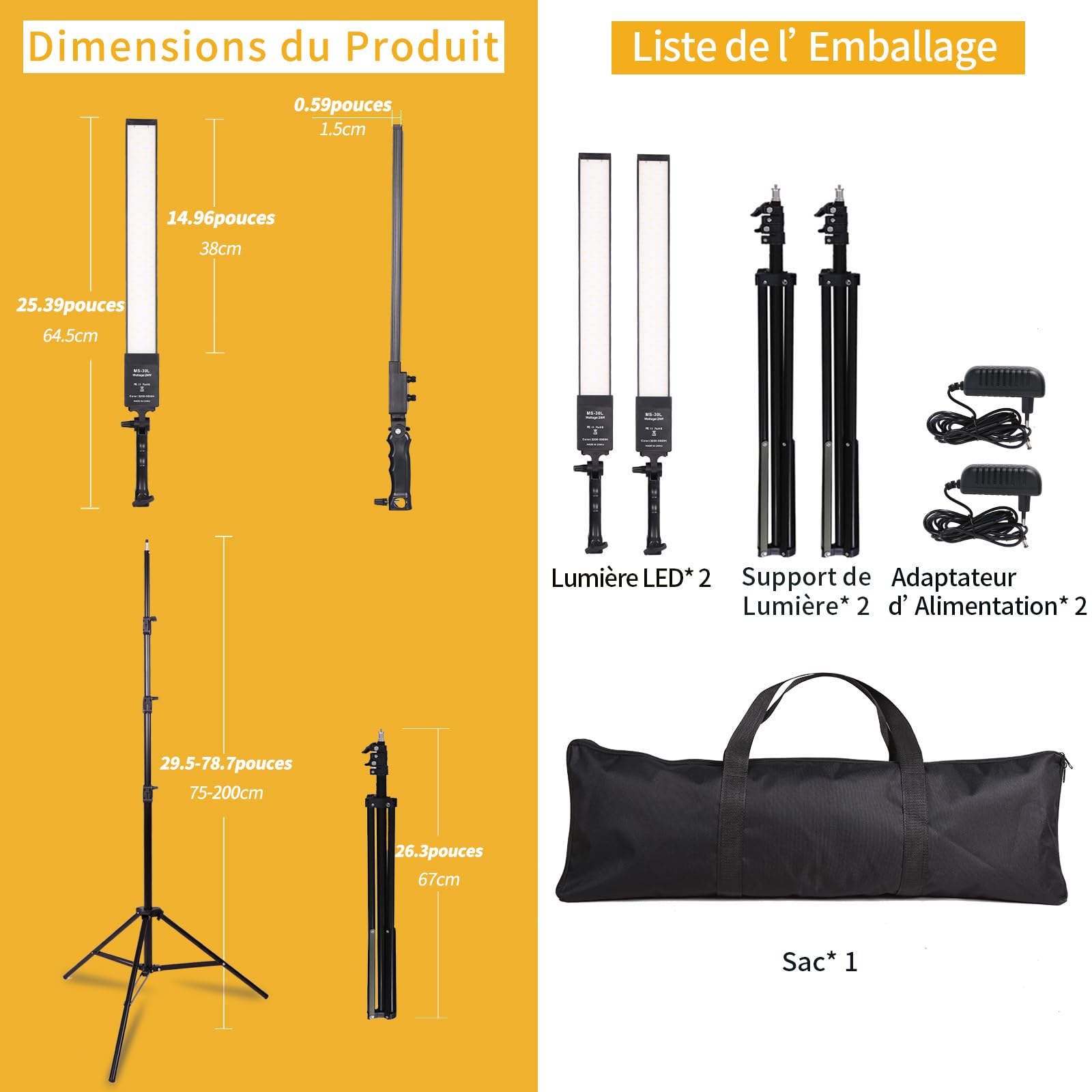 24W 3200K-5500K Lampe Photo LED dimmable réglable Kit d'éclairage de Studio avec trépied et Sac pour caméra vidéo Studio Youtube Produit Portrait Tournage en Direct