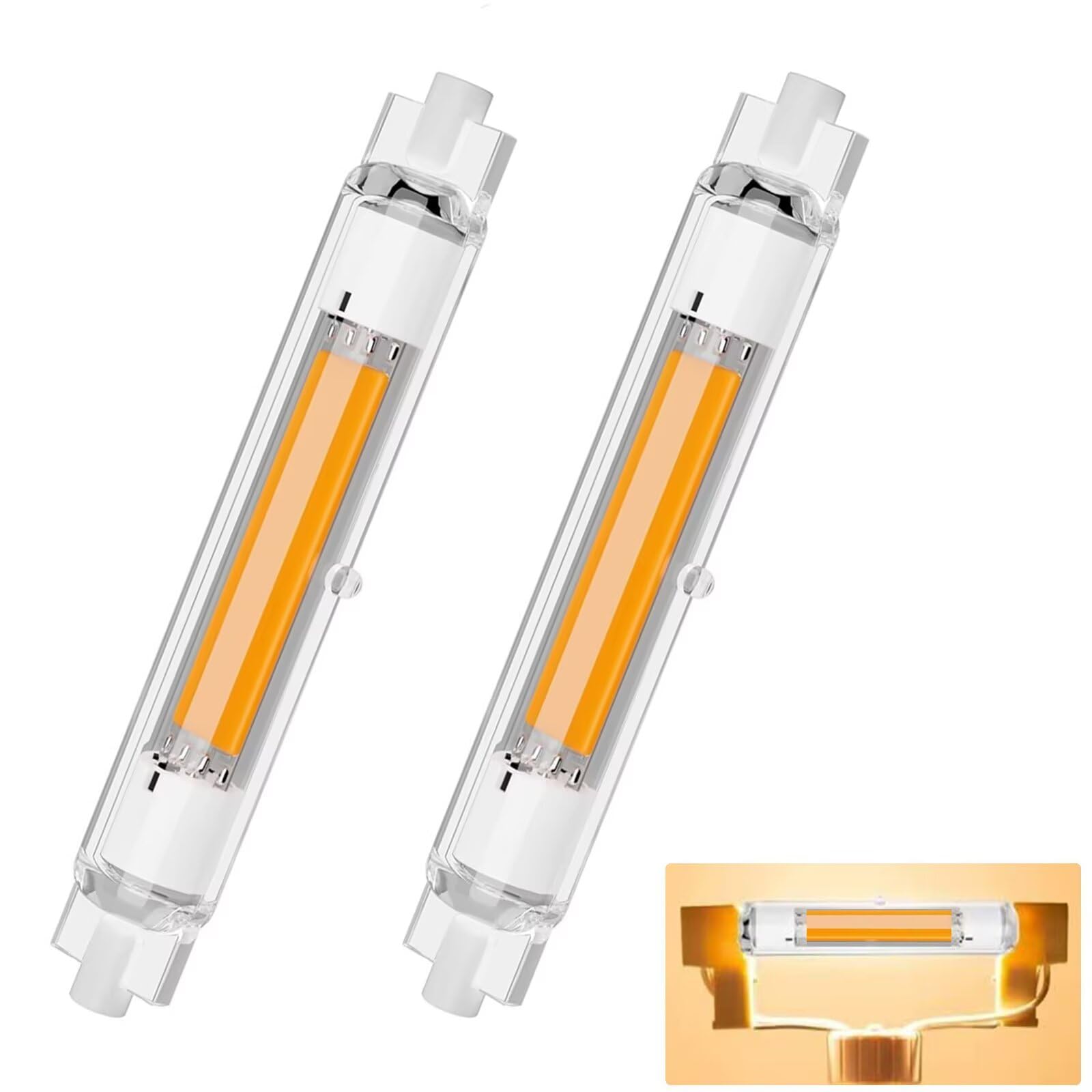 Dvnoua R7S Bulb 118mm LED Dimmable Warm White (300W Equivalent), R7S Bulb 118mm LED Dimmable Warm White 3000K 3000LM, Flicker-Free, 360° Light Angle, Energy Saving R7s Floodlight, 2 Pack