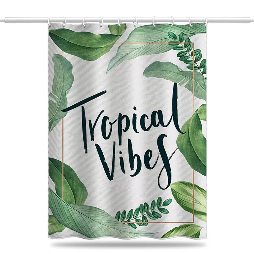 Shower Curtain Green Leaves Mould & Mildew Resistant Modern Shower Curtains for Bathroom 120cm x 180cm Drop, Waterproof Polyester Bath Curtain with Hooks and Weighted Hem 47 x 71 Inch (LB1879)