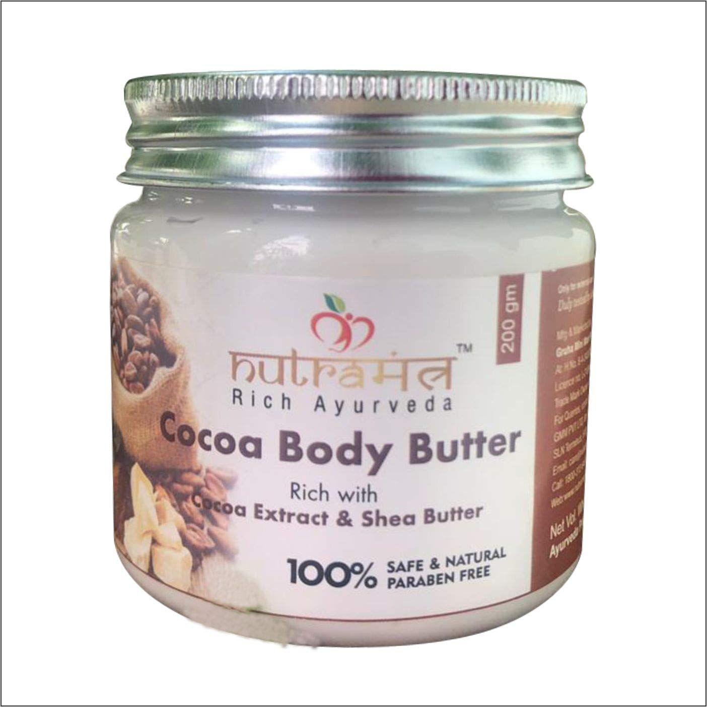 Nutramantra Paraben-Free Cocoa Body Butter, 200 g (All Skin Types), White