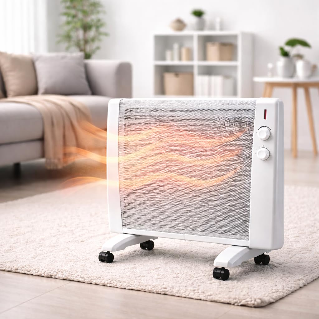Syntrox Germany Infrarotheizung 2400W / Wärmewellenheizung – mobile Elektroheizung mit Thermostat & 4 Heizstufen, leise & staubfrei, Standgerät mit Rollen und Wandmontage