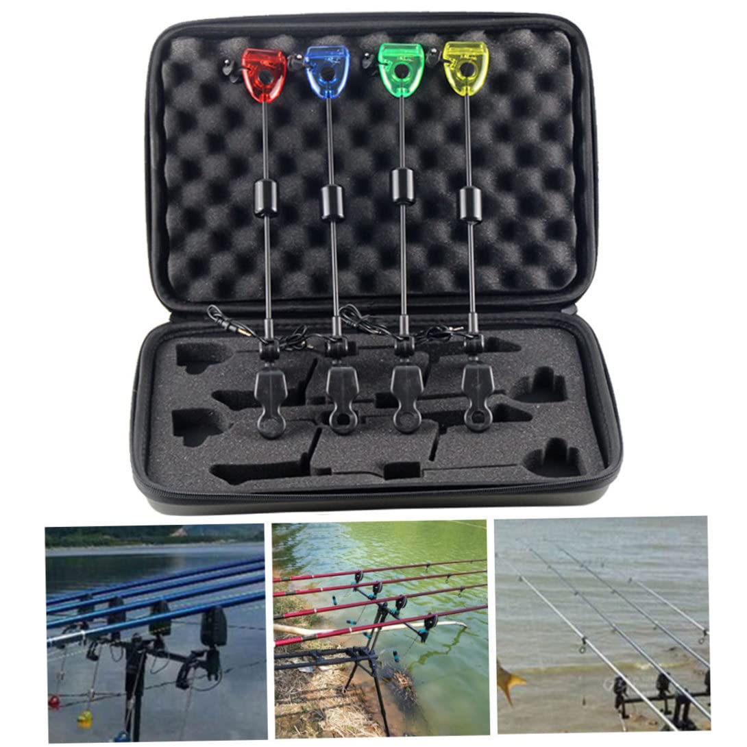 Allarme morso carpa pesca 4 pezzi da 12, 99 pollici allarme per morso di pesca a led con una scatola di trasporto indicatori di scambisti verdi gialli rosso giallo affrontano per accessori, alar