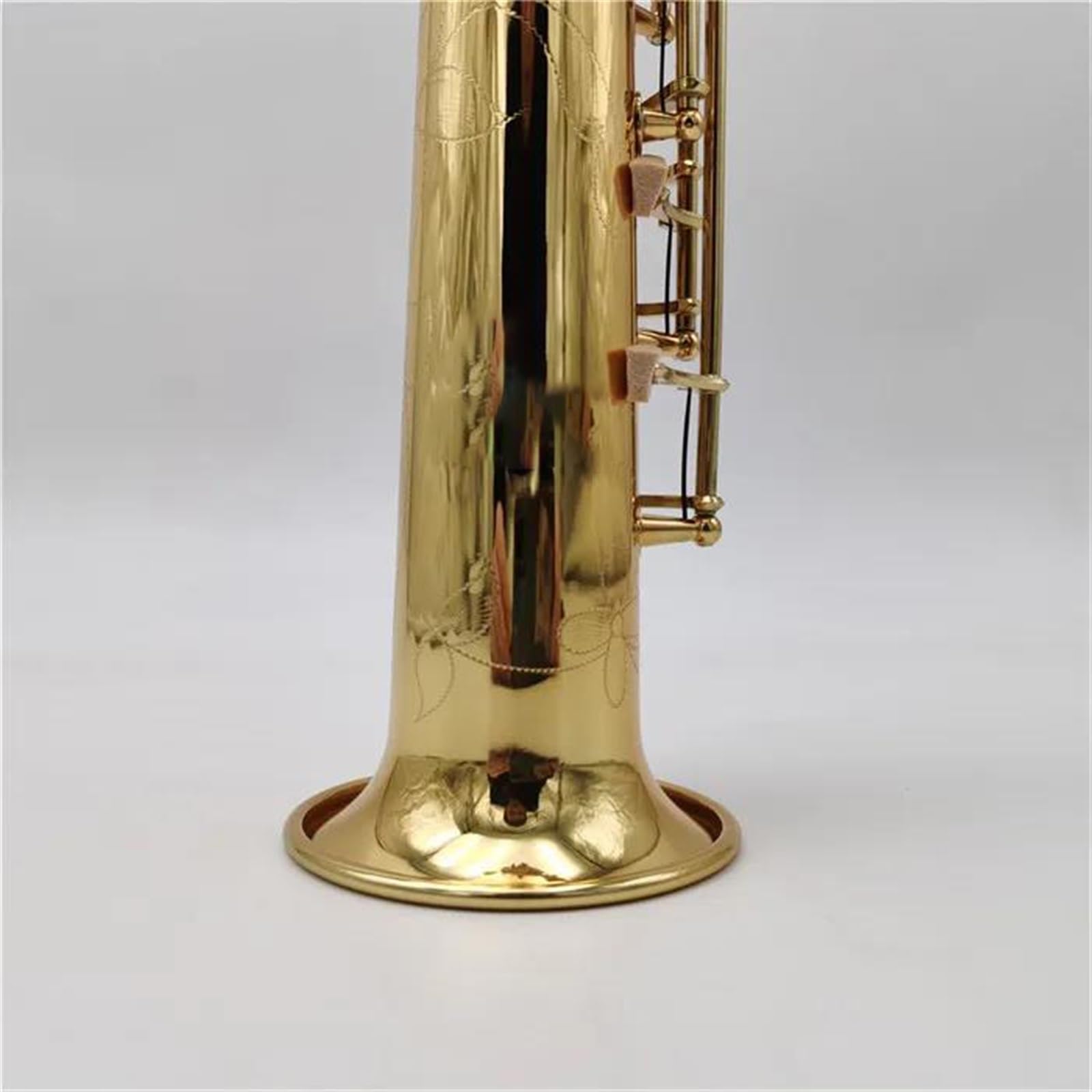 Saksofon Mosiężny prosty saksofon sopranowy Bb płaski saksofon instrument dęty drewniany Carve wzór (Color : Leather bag)