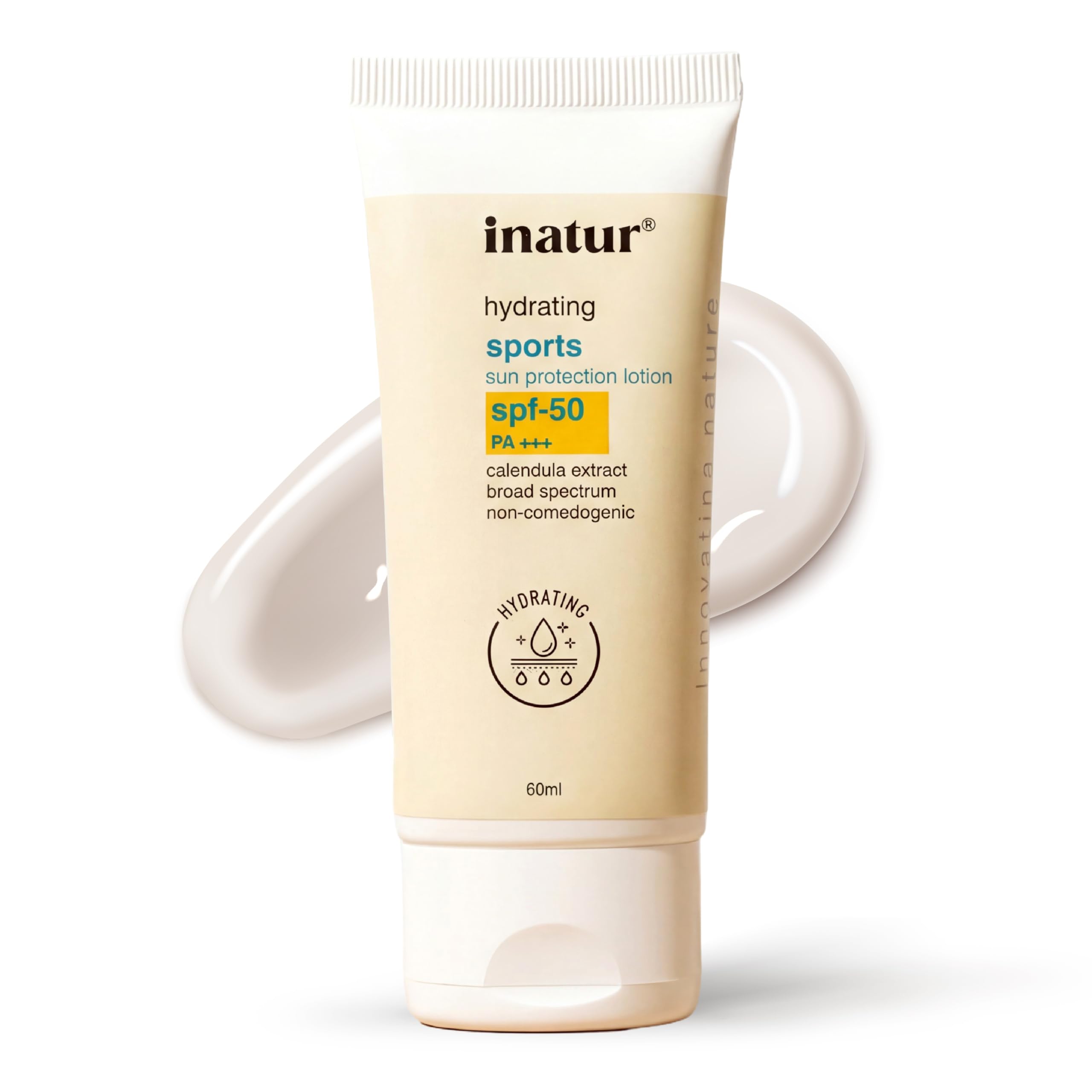 inatur Sports SPF 50 PA+++ Sunscreen Lotion | Sweat & Water Proof | Sunscreen Lotion for Face & Body | for All Skin Types | Broad Spectrum Sun Protection | Lightweight & Non-Greasy | 60ml