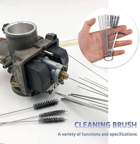 Miniatura 3 de Juego de 2 juegos de limpiador de carburador de acero inoxidable, incluye 20 agujas de limpieza a chorro, 10 cepillos de limpieza a chorro, 2 llaves