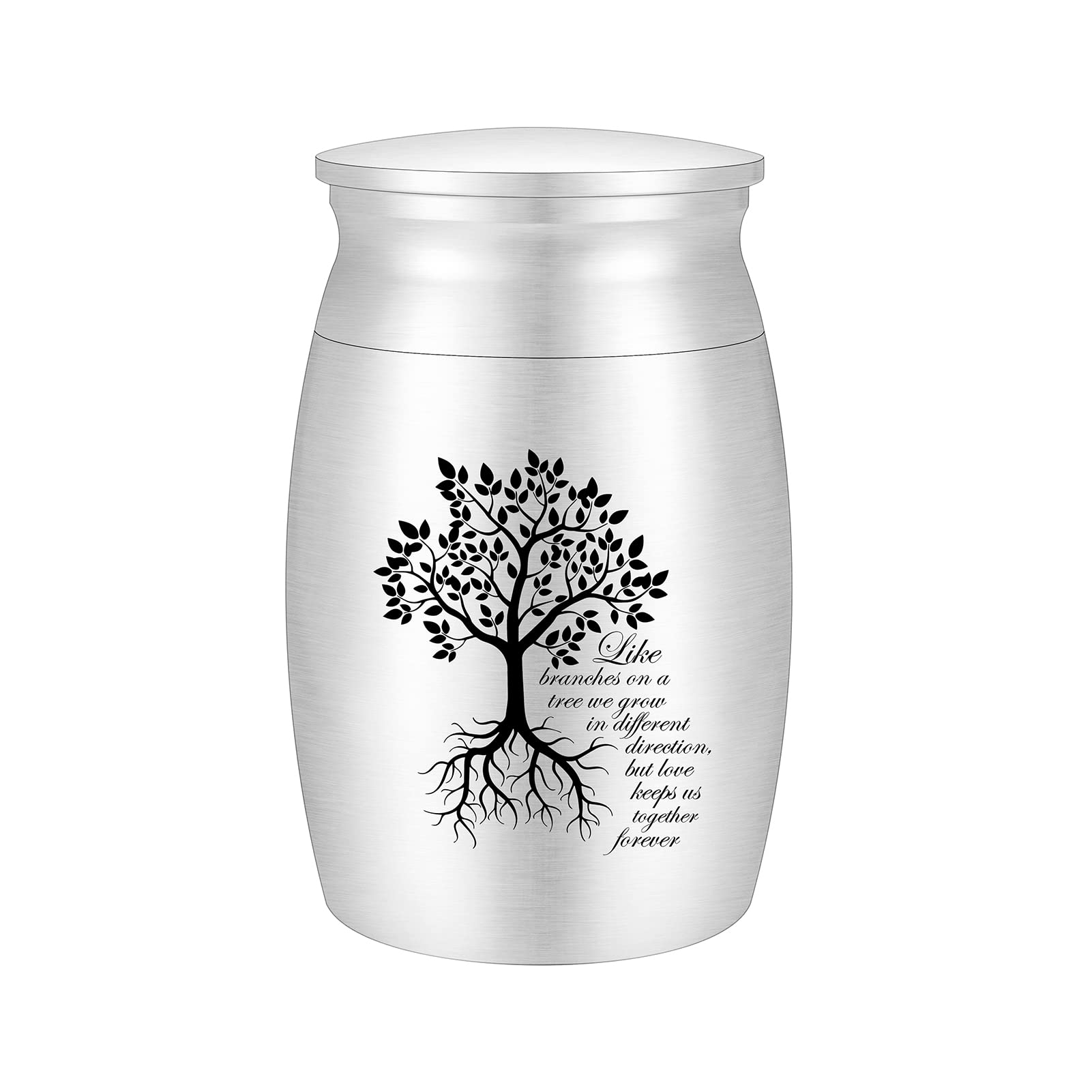 Small Urn for Ashes Mini Tree of Life Aluminum Urn for Human Ashes Cremation Funeral Ash Holder - Like Branches on a Tree we Grow in Different Direction，but Love Keeps us Together Forever
