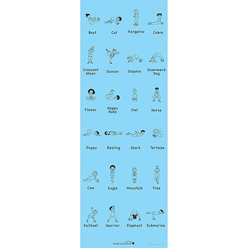 Miniatura 5 de Really Good Stuff Esterilla de yoga para niños con 24 posturas ilustradas, segura, cero ftalato, 0.197 in de grosor, antideslizante, tapete de