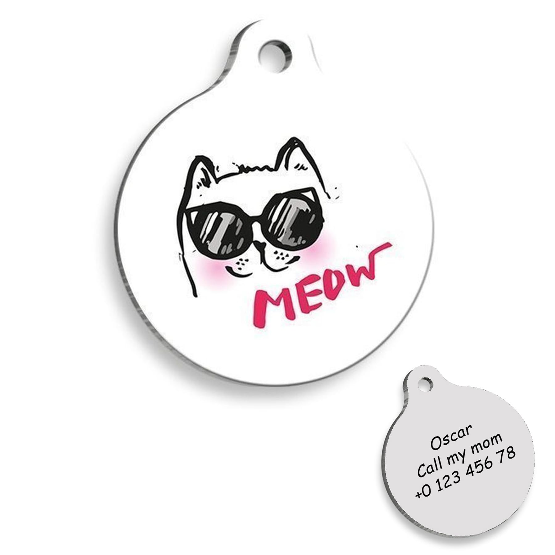 Meow Cat Personalized Cat Tag - Custom Name Tag - ID Tag for Cat - Customized Cat Tags - Cat Name id Tag - Cat Name Tag - Engraved Cat Tag