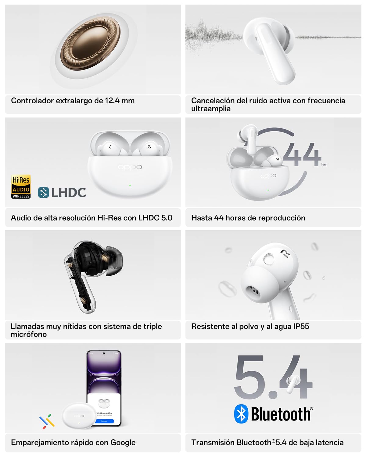 OPPO Enco Air4 Pro True Wireless Earbuds, Bluetooth 5.4 In-Ear Headphones Stereo, Hi-Res Audio, 44H Playtime, 49dB Noise Cancelling, Transparency Mode, Triple-Mic System, Deep Bass, IP55, White