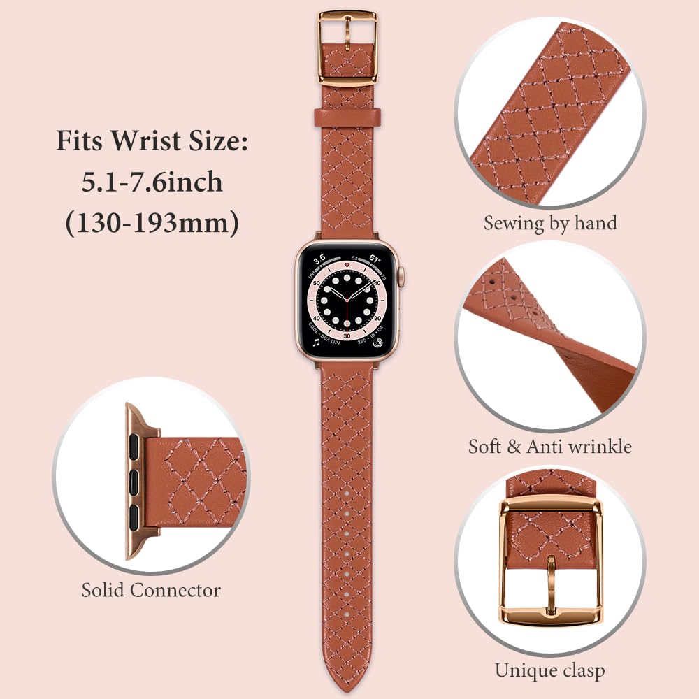 Coholl Leather Strap Compatible with Apple Watch Band 38/40/41/42/44/45/49mm - Image 3