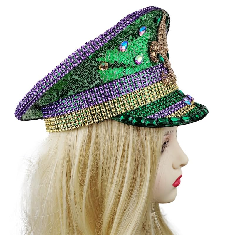 Sequin Embellished Cap for Carnival, Coachella, and Burning Man Amazon.com: VIESSLG Mardi Gras Sequin Captain Hat Festival  main image 3