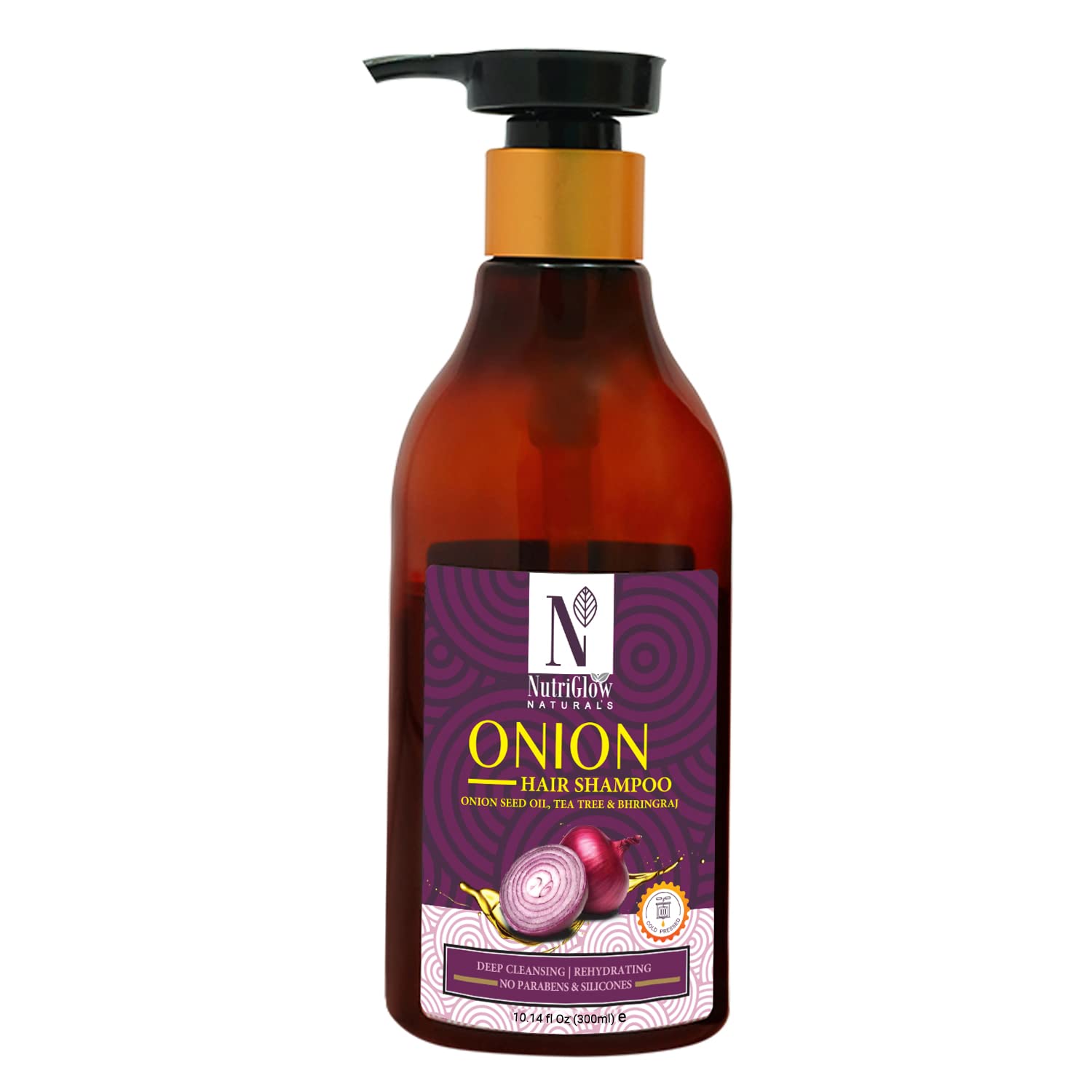 NUTRIGLOWNATURAL'S Onion Hair Shampoo With Bhringraj & Tea Tree Oil Increase Hair Growth & Shine, Anti-Dandruff, Prevents Hairfall, Good For Scalp, 10.14 Oz