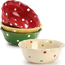 AVLA 4 Pack Porcelain Small Bowls, 9 Oz Dessert Bowls for Appetizer, Salad, Fruit, Snacks, Ice Cream, Side Dishes, Microwave and Dishwasher Safe (Polka Dot, Assorted Color)