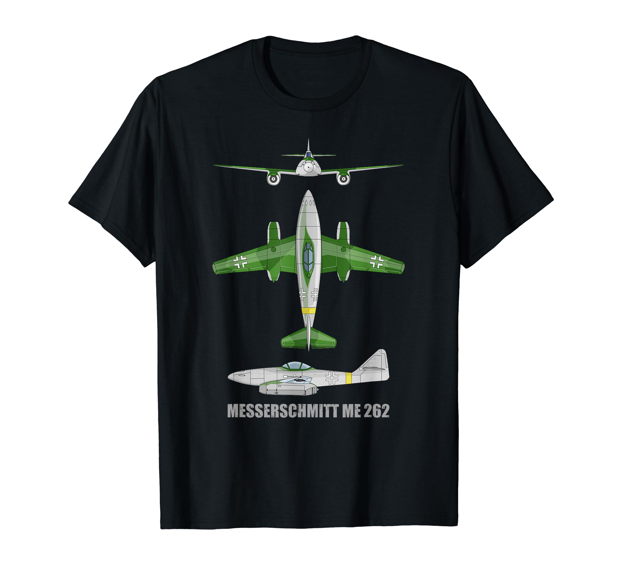 Messerschmitt Me 262 German WW2 Jet Fighter Plane Diagram T-Shirt, Black
