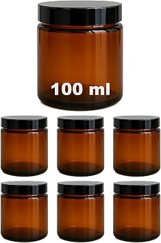 Afracam 100 ml Cam Kavanoz Amber 100 cc Kozmetik Krem Kavanozu Siyah Kapaklı 6 Adet