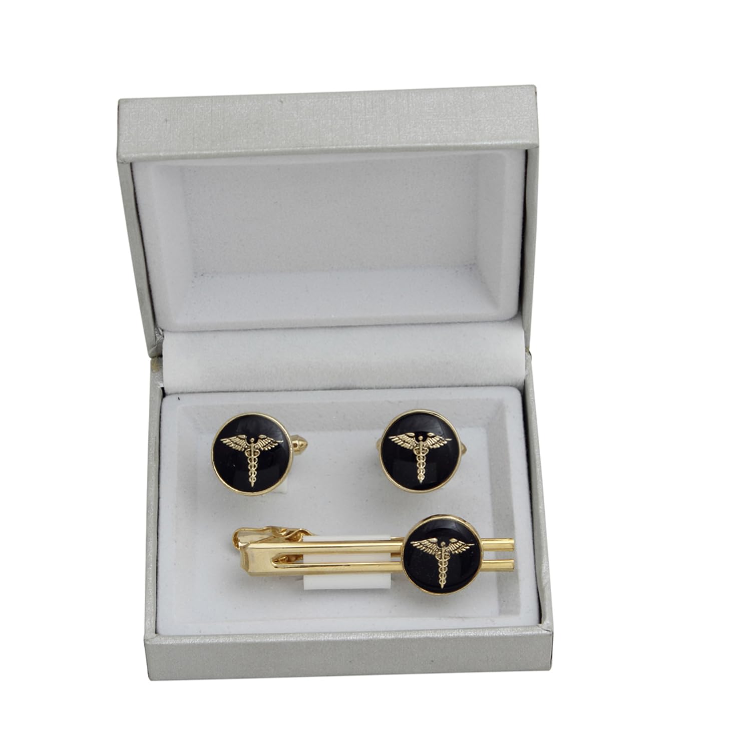 Maruti Ties Mens Formal Round Black And Gold Cuff Link And Tie Pin Set With Doctor Insignia (B01NARU0XU) Amazon Price History, Amazon Price Tracker