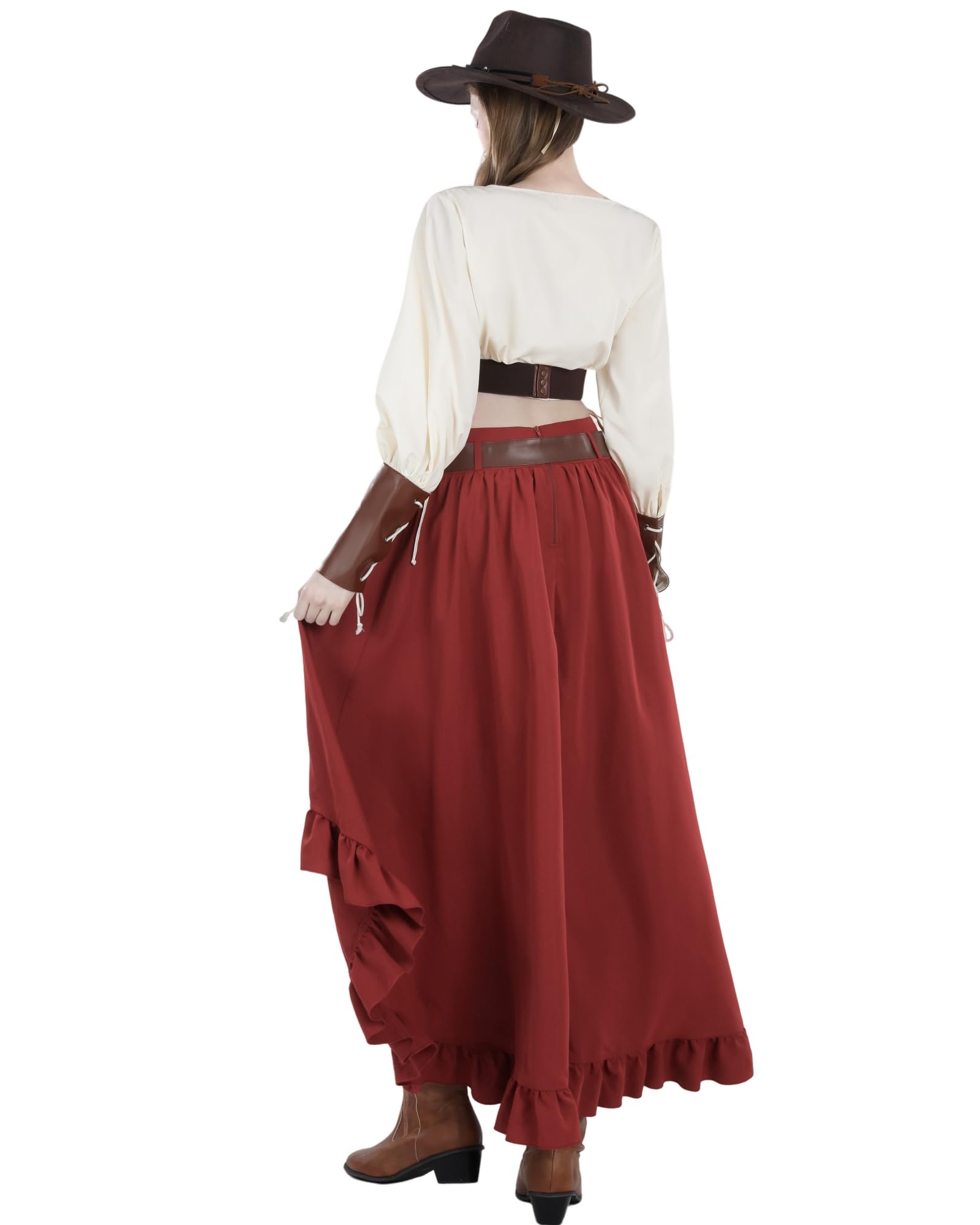 Steampunk Damen Röck Rot Knielang Gothic Rock Piraten Rock Damen für Halloween und Festival