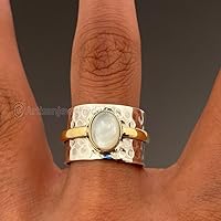 Vista 2 de Rainbow Moonstone Ring, 925 Silver Ring, Handmade Ring Women, Spinner Silver Ring, Bohemian Spinner Ring, Fidget Spinner Ring, Minimalist Spinner