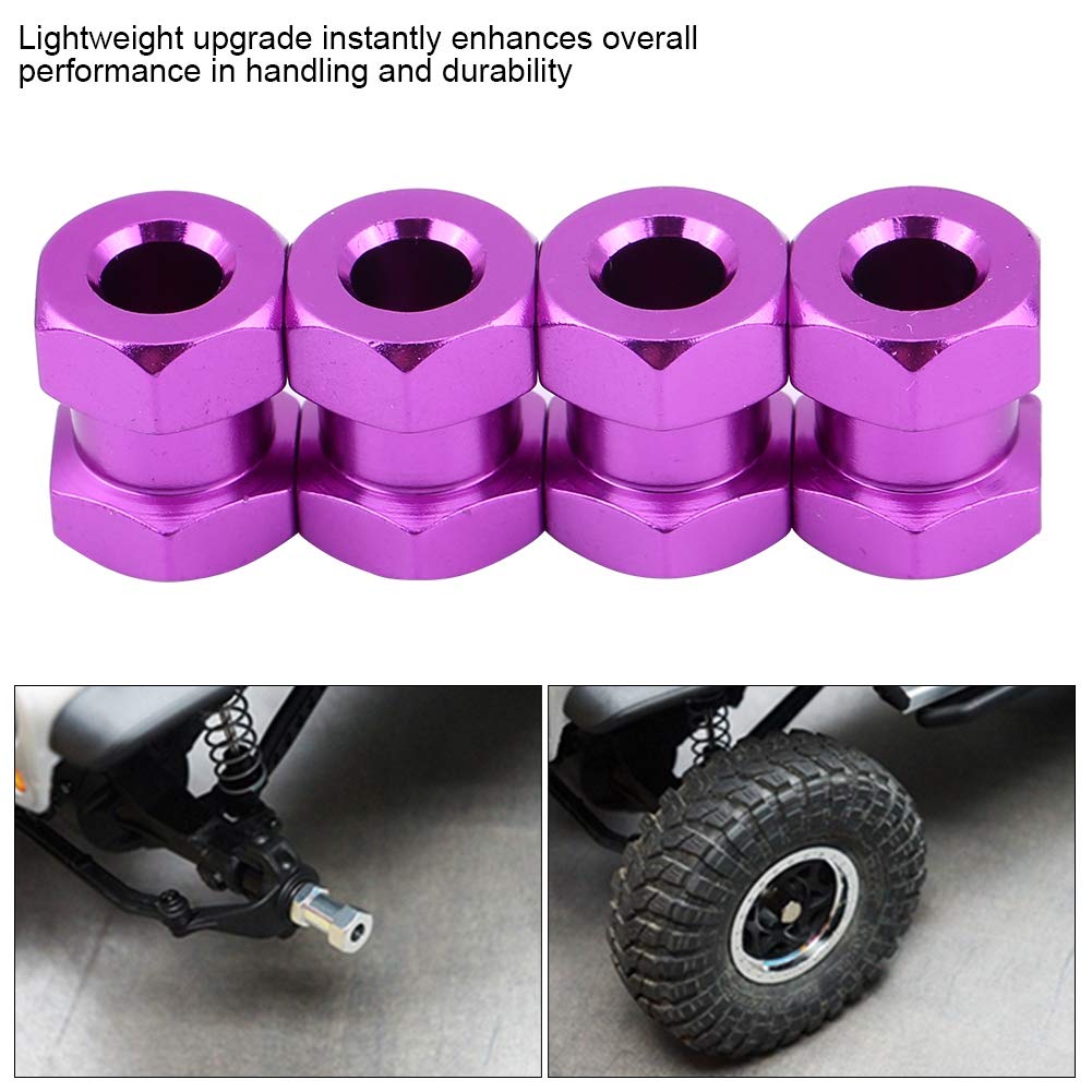 RC Car 12mm Hex Adapter, 4 szt.Metalowe adaptery piast kół do D90 AX10 CC01 SCX10 Remote Control Crawler (15mm fioletowy)