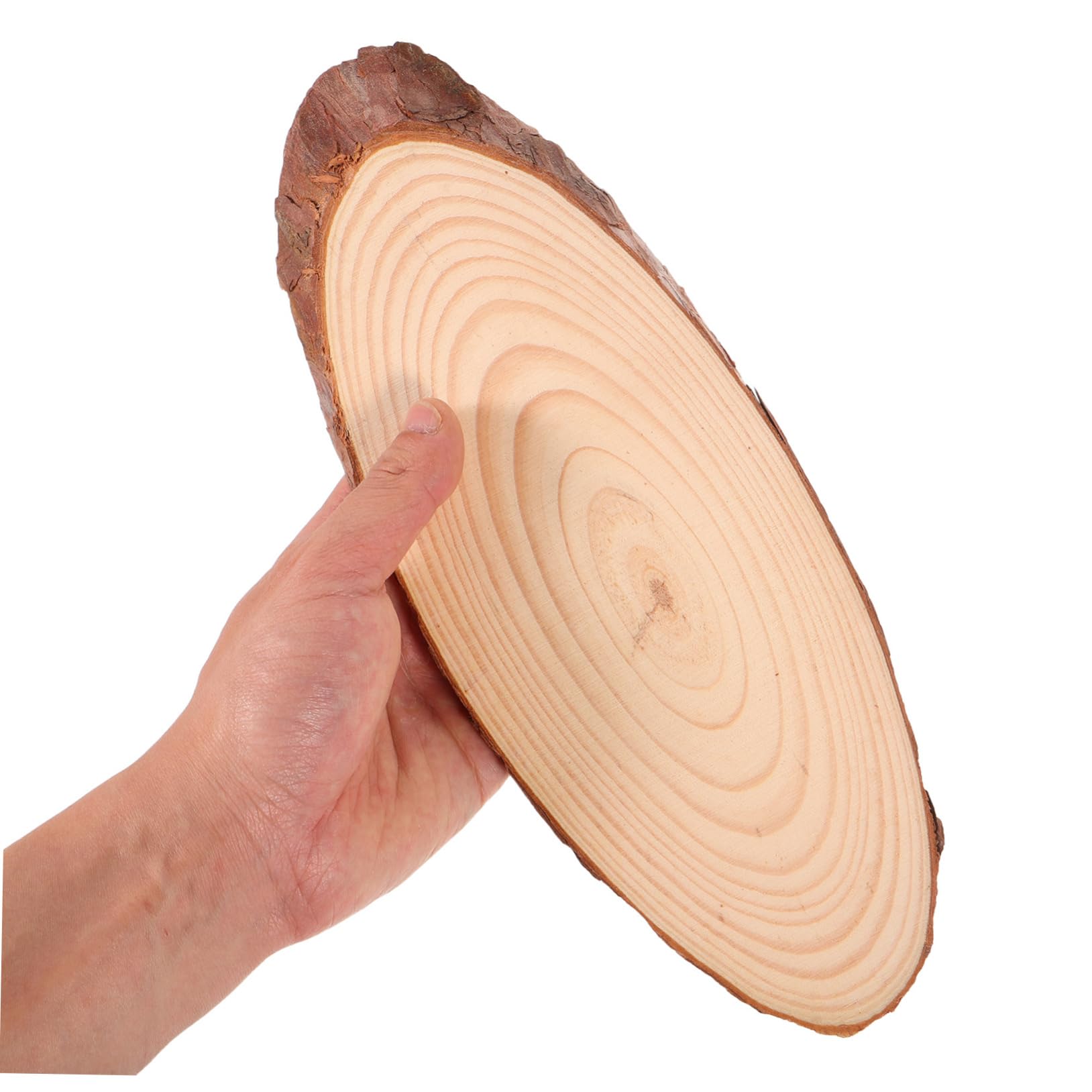 WOONEKY 4 Stücke Ovale Naturholzscheiben mit Rinde Robuste Unbehandelte Holzstücke für Brennkunst DIY Deko Rustikale Hochzeitstafeln Tischuntersetzer Kreative Bastelholzplatten