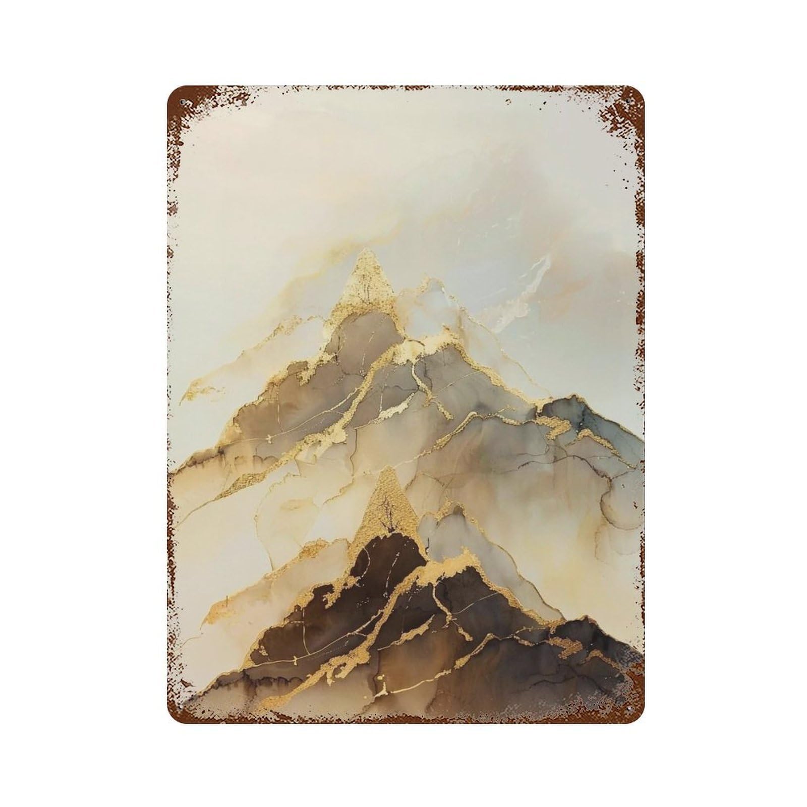 WIHYRTUI Gilded Ink Wash Translucent Mountain 04 Wall Retro Iron Metal Tin Sign Vintage Art Poster Modern Home Cofffee Club Art Bar Shop Decor Style 40x30cm
