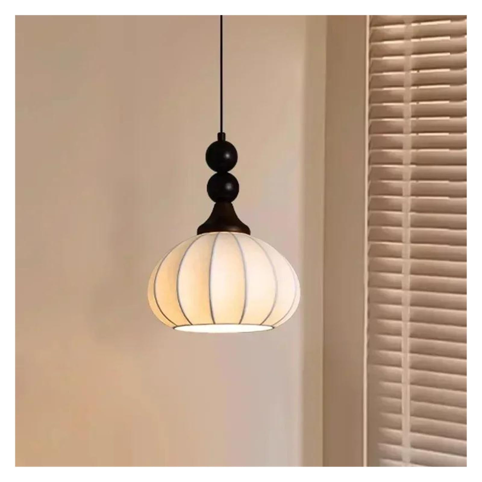Lampe suspendue rétro en soie et bois B-Type D21.5cm